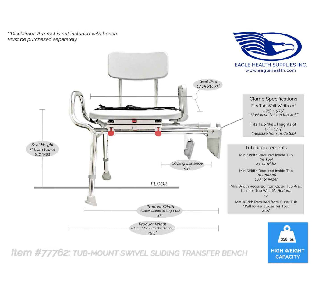 Tub Mount Sliding Transfer Bench