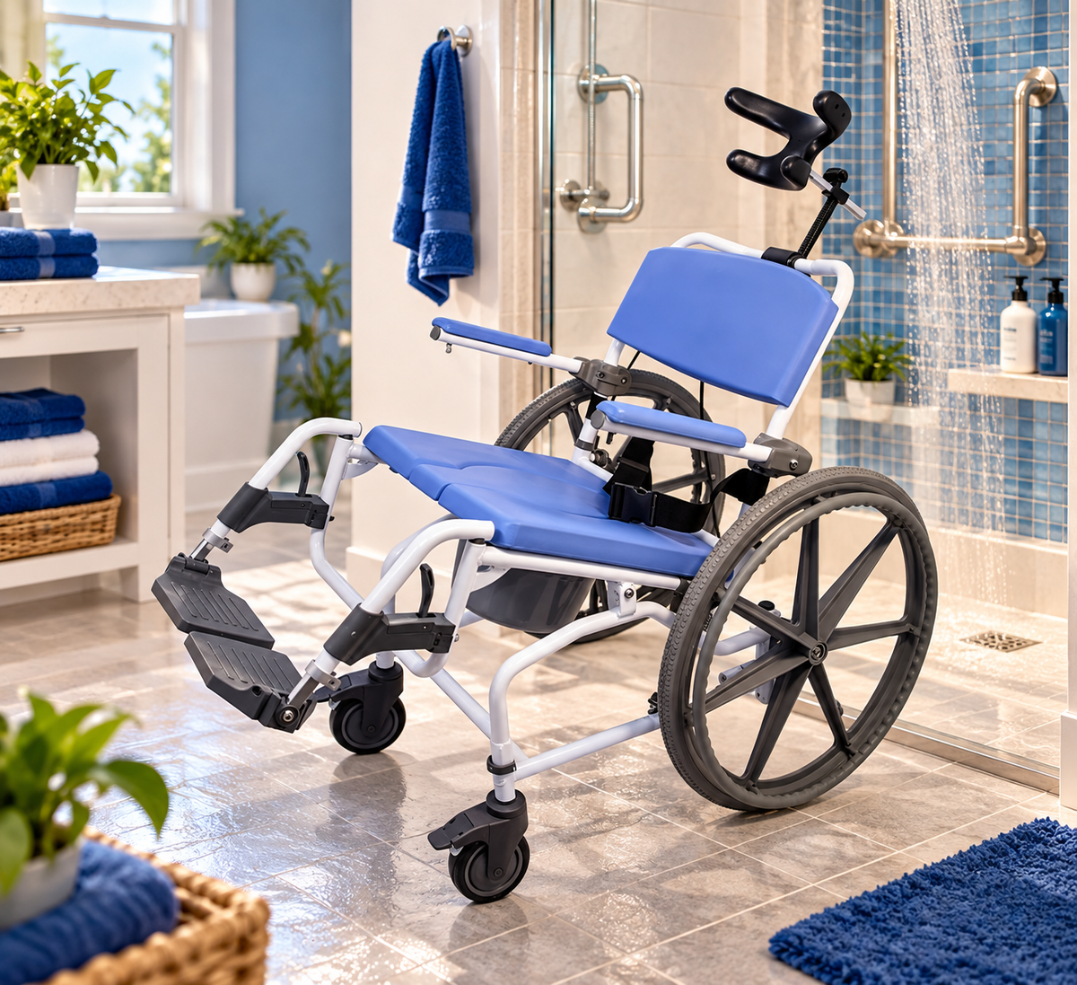 EZee Life Self-Propel Tilting Rehab Shower Commode Healthline