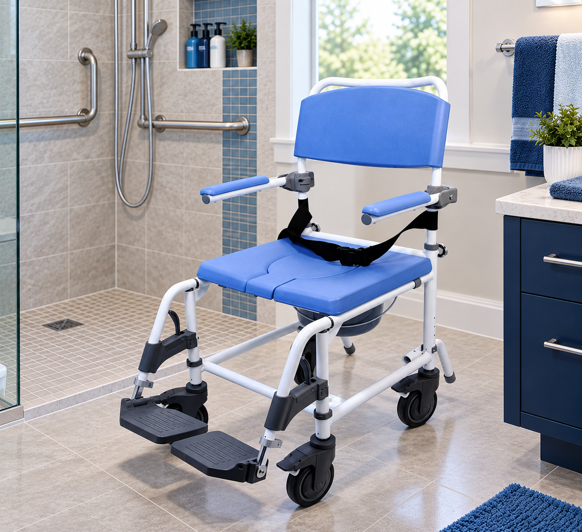 EZee Life Shower Commode Chair on Wheels Healthline