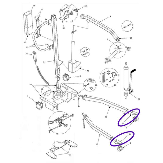 Advance Lift Front caster leg inserts including fixings (plastic) Hoyer