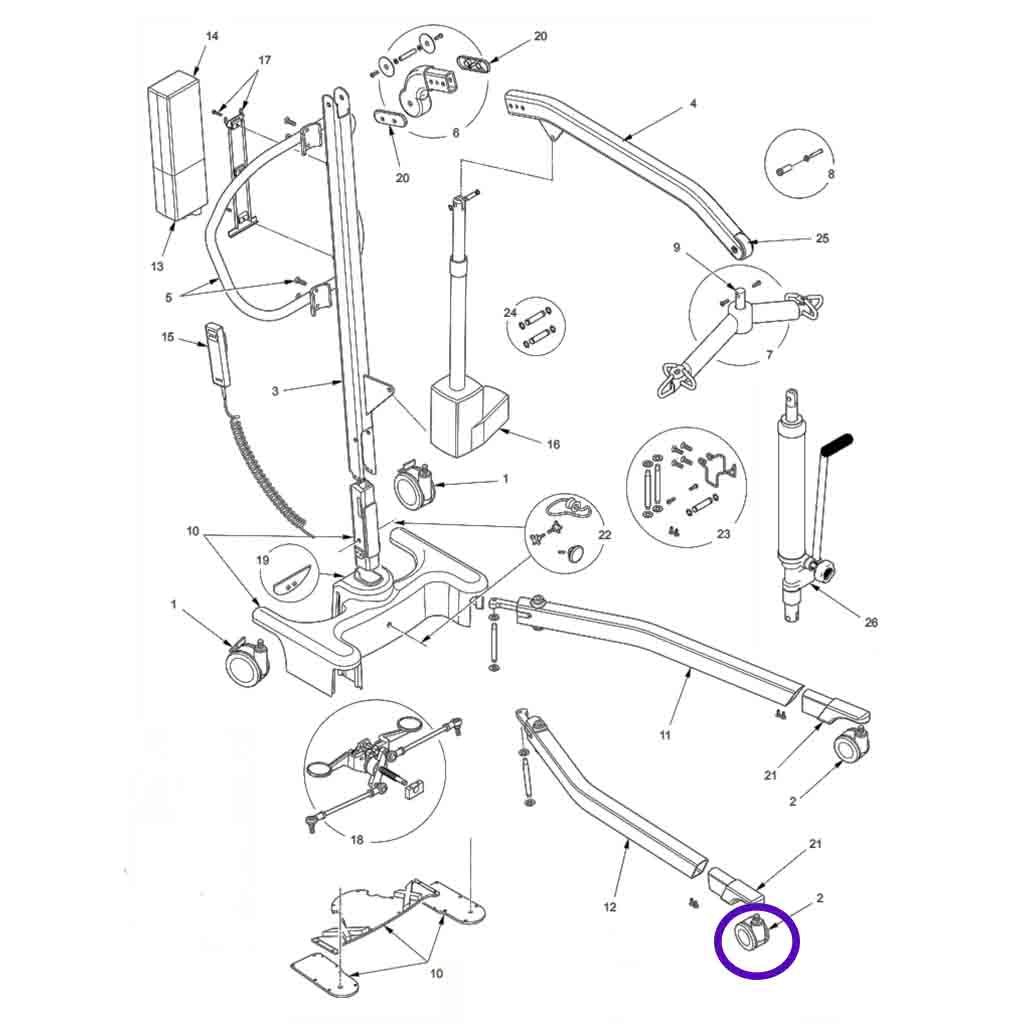 Advance Lift Front Caster, 1 ea. Hoyer