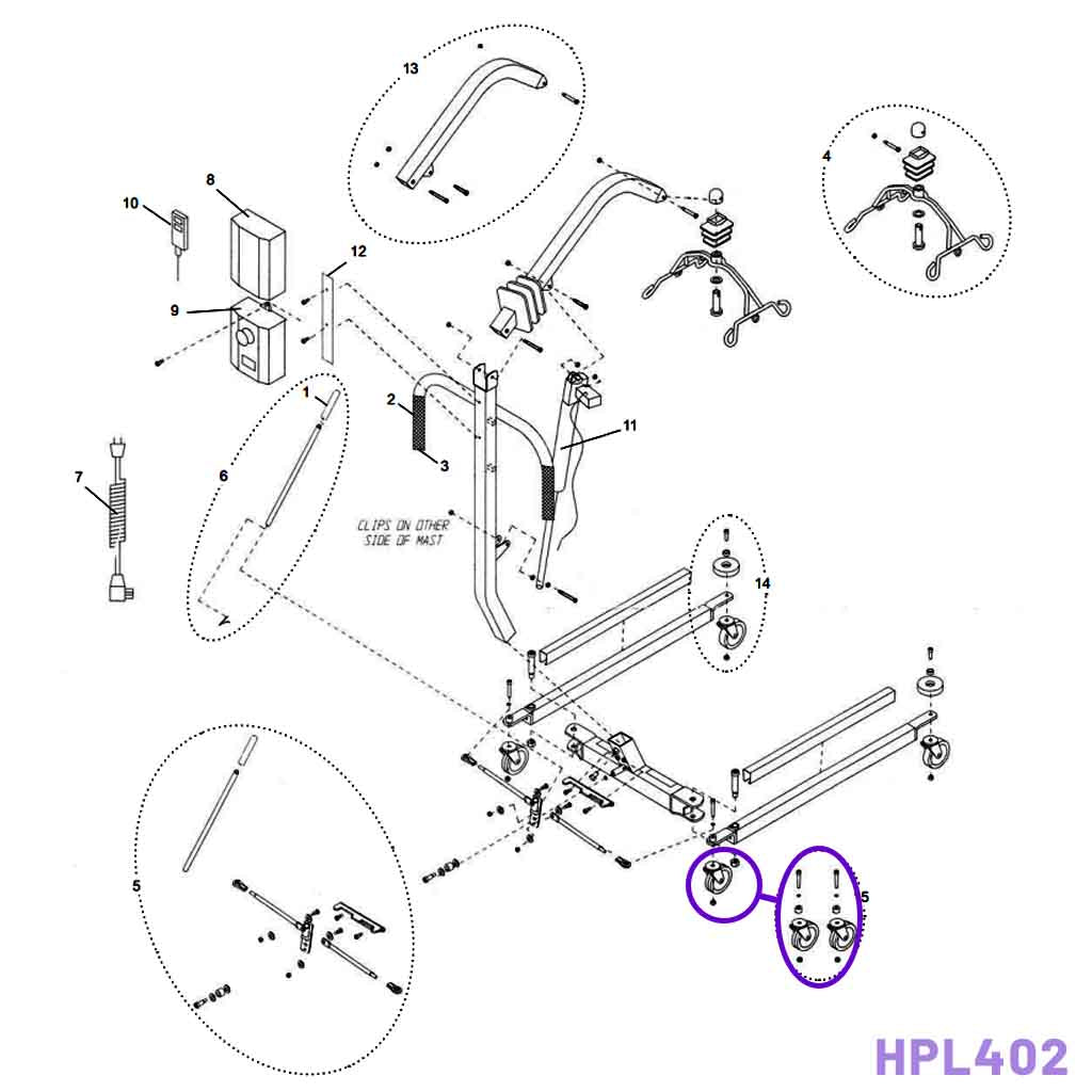 HPL402 Rear Casters with Brake (pair, 4"), 222-6507 Hoyer