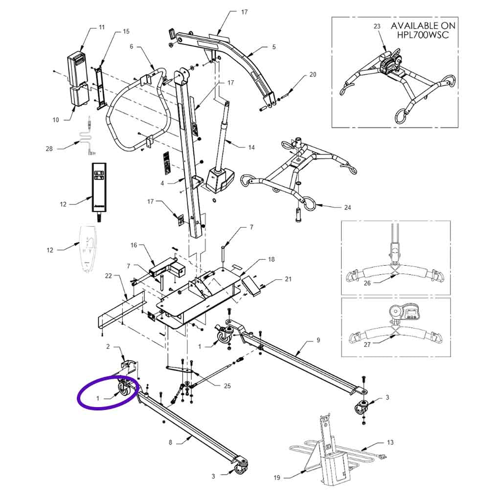 HPL700 Rear Caster with Brake, 39001076 Hoyer